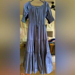Off shoulder maxi dress with elastic at waist for waist definition. Size S.